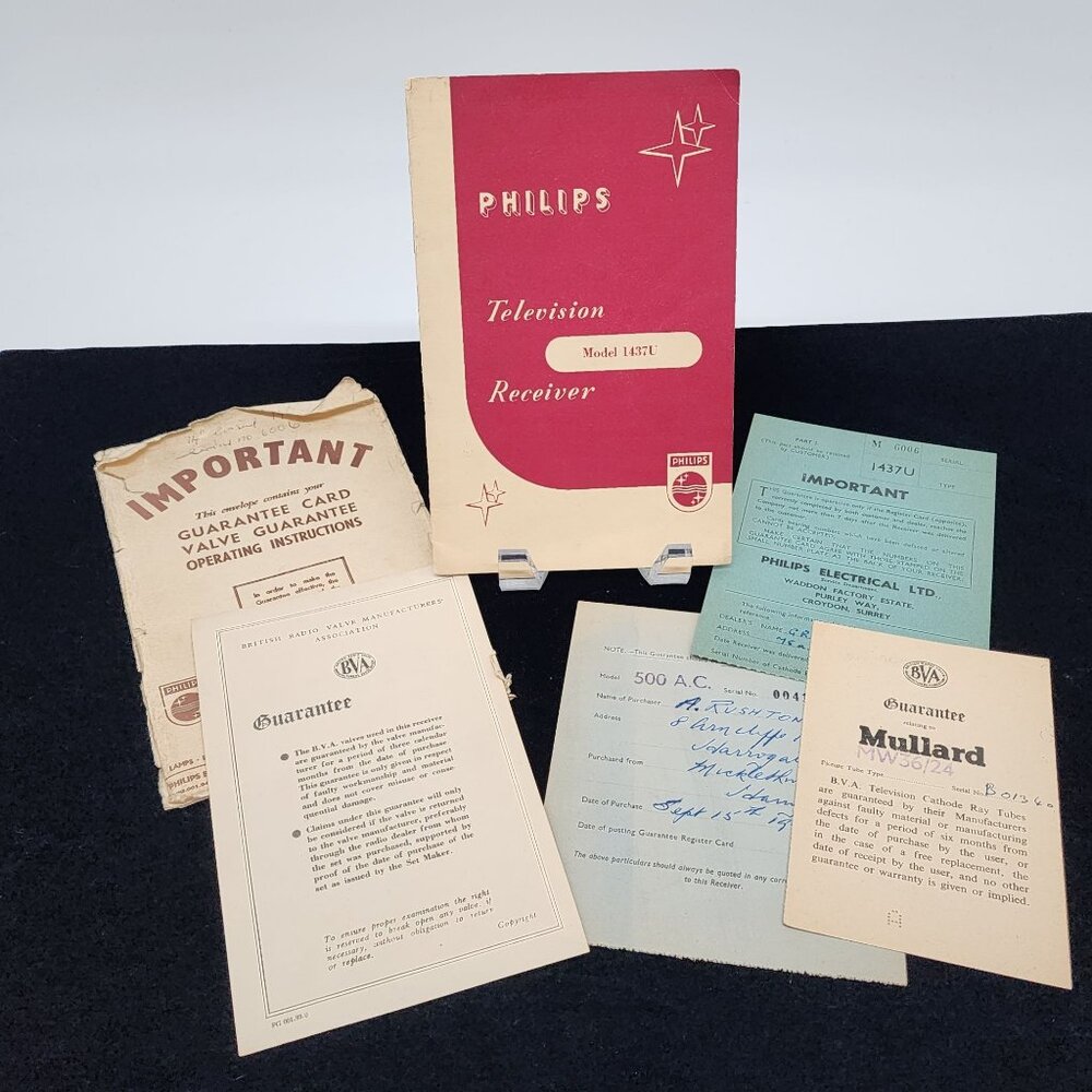 1953 Philips Television Receiver Model 1437U Users Manual and Ephemera VTG